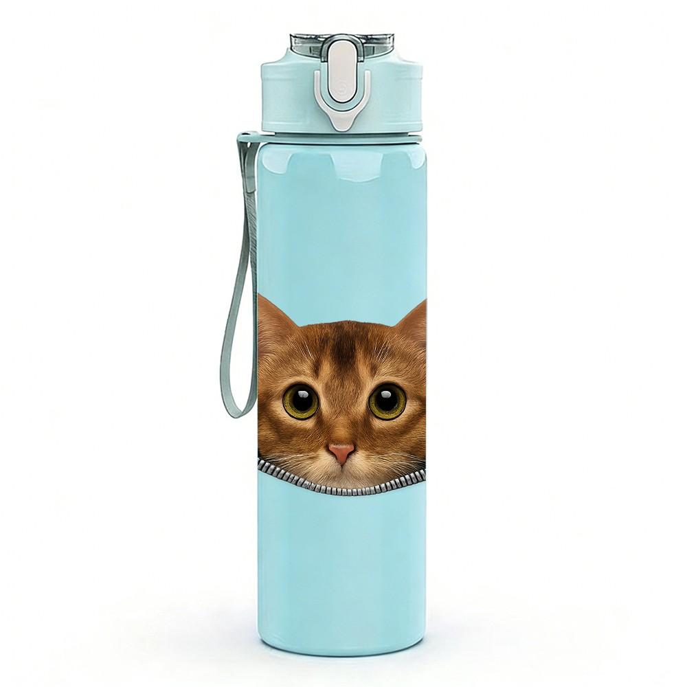 1PC Cat Peeking Out Pocket Cartoon 750ml Color Plastic Sports Water Bottle Leakproof Flip Straw Lid Suitable for Sports Office Home Use