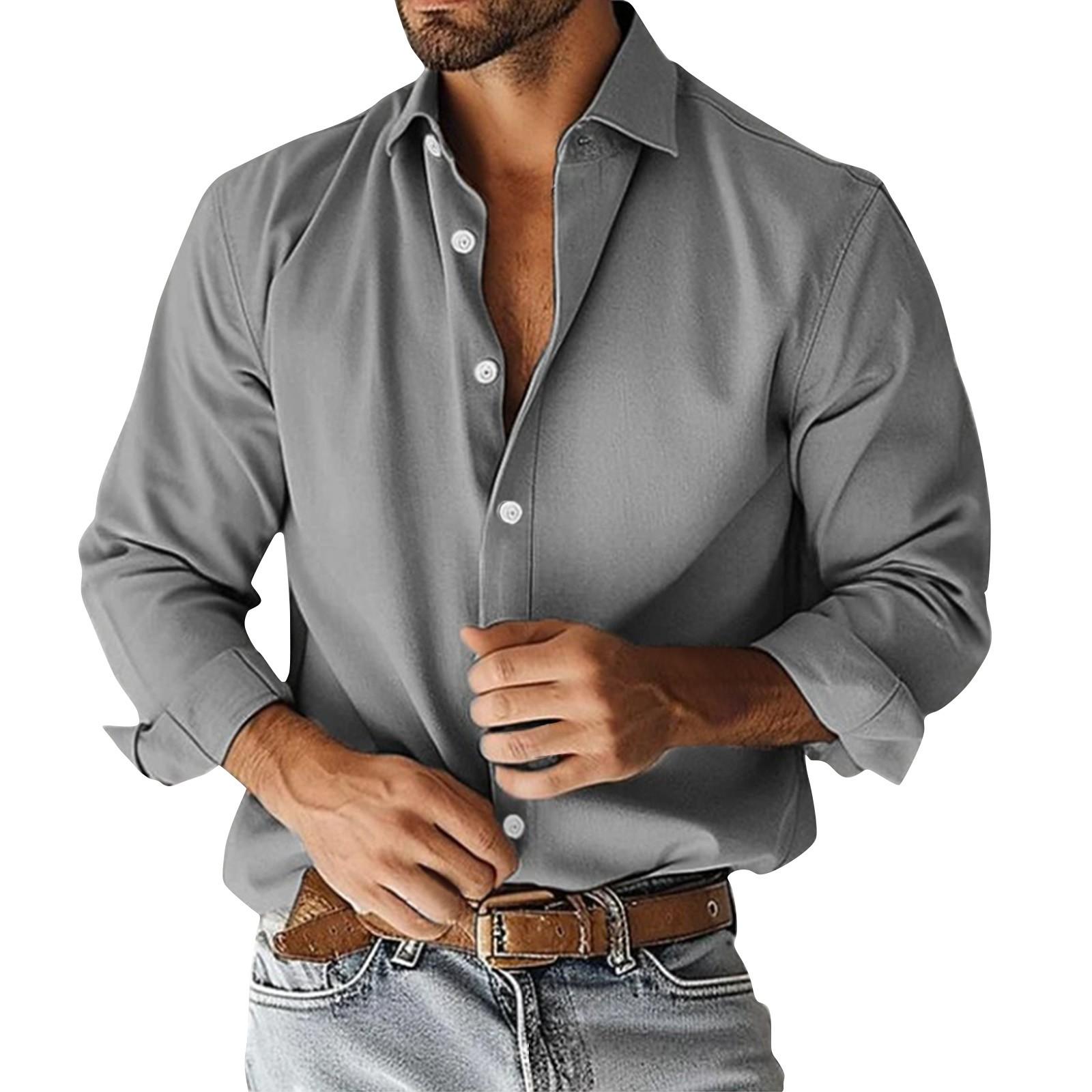 

Мужская однотонная рубашка с лацканами и длинным рукавом, мужская повседневная модная рубашка с длинным рукавом M