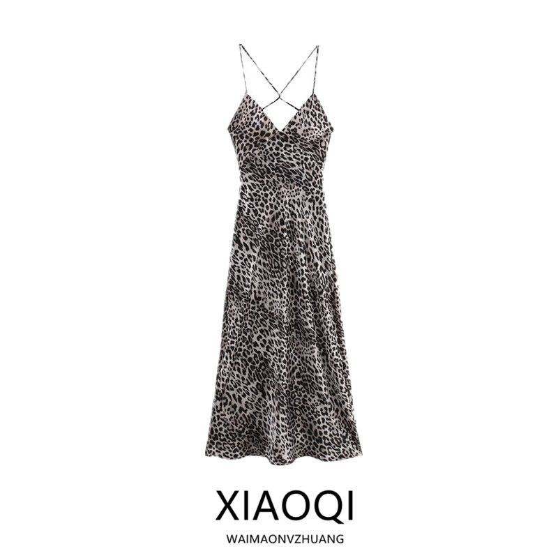 Fashion Style 2024 Autumn New Women's Clothing Stylish Silk Satin Texture Leopard Print Sling Dress 8775500