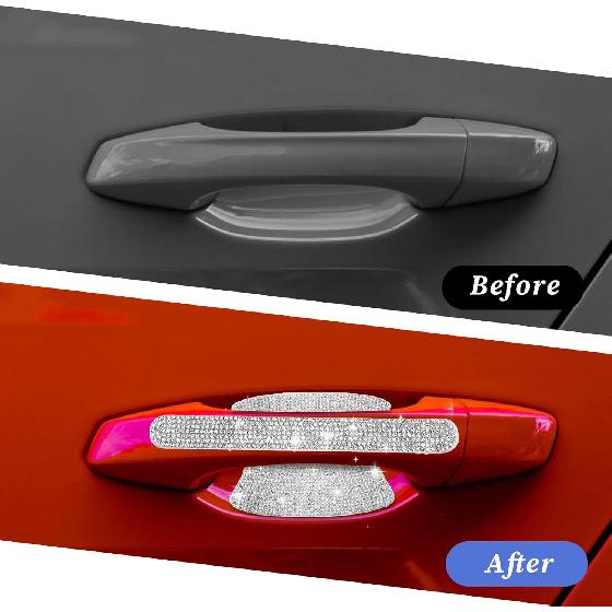 Crystal Car Door Handle Scratches Protector - 10PCS Silver Rhinestone Stickers - Bling Auto Accessories For Women