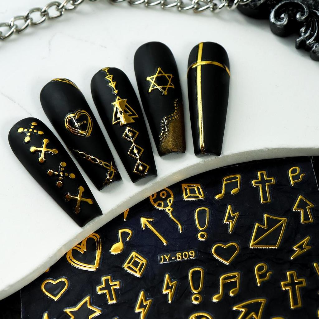 30 listů zlatých smíšených tvarů samolepek na nehty 3D umělecké samolepky hvězdy a měsíc geometrický vzor design manikúra konečky prstů dekorace