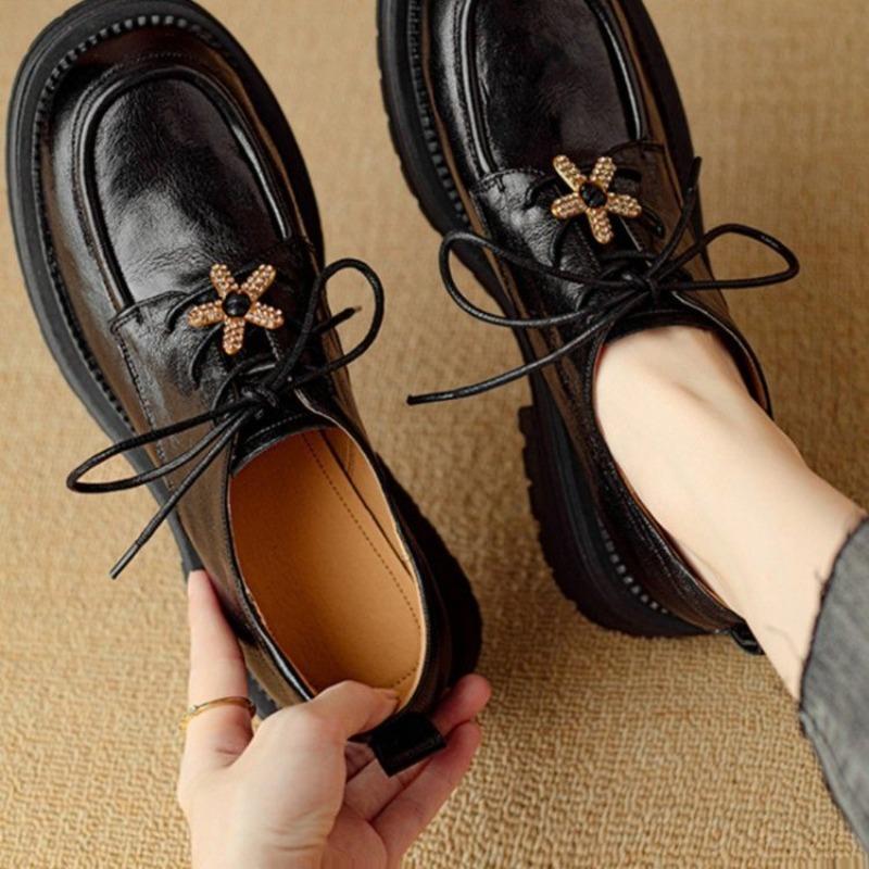 

Модные ретро туфли с круглым носком и глубоким вырезом, женские, 2025 новинка, весна и осень, в британском стиле, на платформе, с ремешками, из маленькой кожи 35