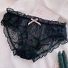 Women Thong Underpants Bow Mid-waist Transparent Lingerie Underwear Mesh Panties Briefs