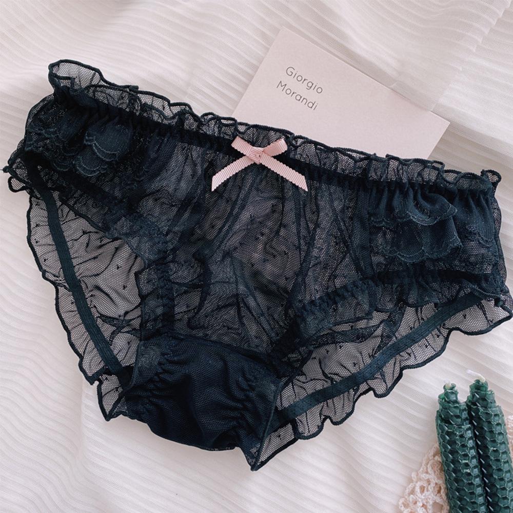 Sexy Thong Hollow Transparent Bow Lace Lingerie Mesh Panties Briefs Underwear