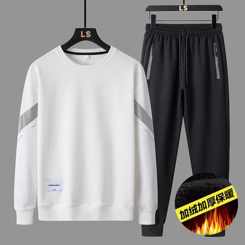 Men's 2024 Spring/Autumn Casual Sports Suit: Round Neck Sweatshirt Set with Plus Velvet