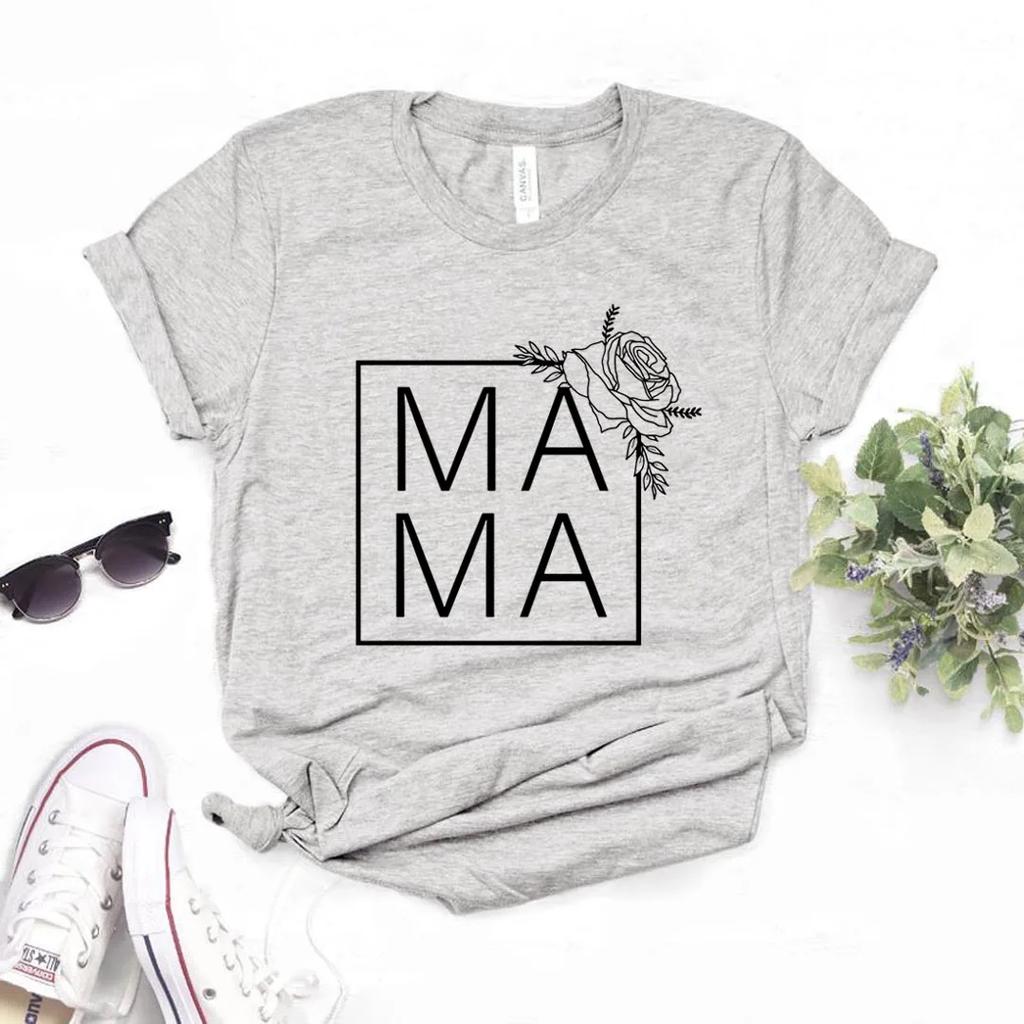 Fyrkantig Mamma Blomtryck Dam T-shirt Kortärmad O-hals Lös Dam T-shirt Dam Mode T-shirt Toppar Camisetas Mujer