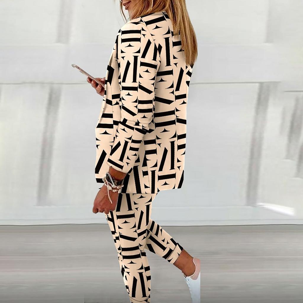 Women 2 Pieces Elegant Slim Fit Jacket Formal Work Pant Lapel Coat Set