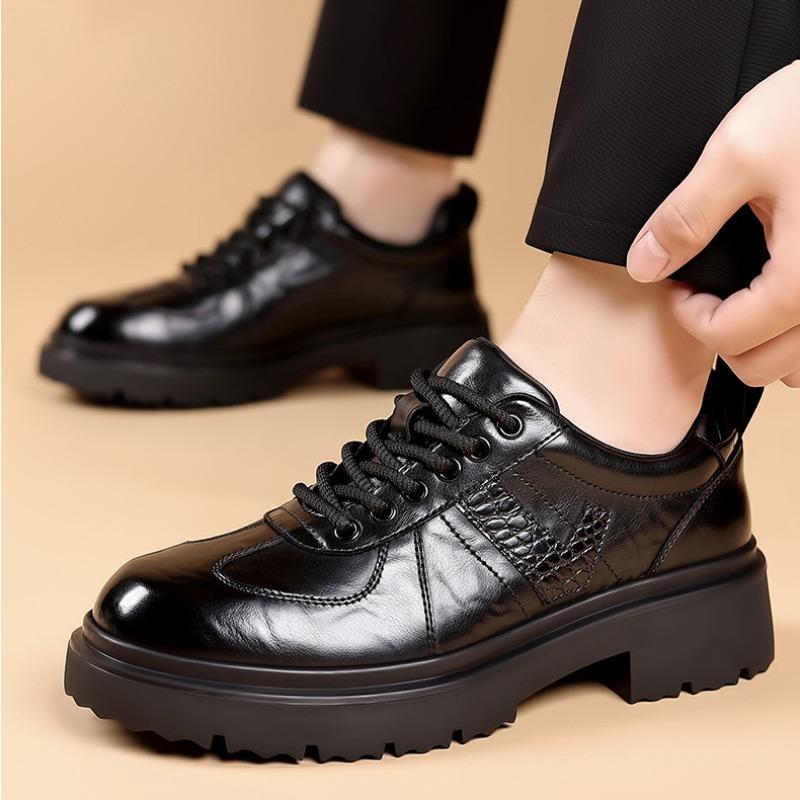 Fashion British Cowhide Casual Platform Shoes for Men Spring Autumn Soft-soled New Designer Fashion Retro Leather Business Male Shoes