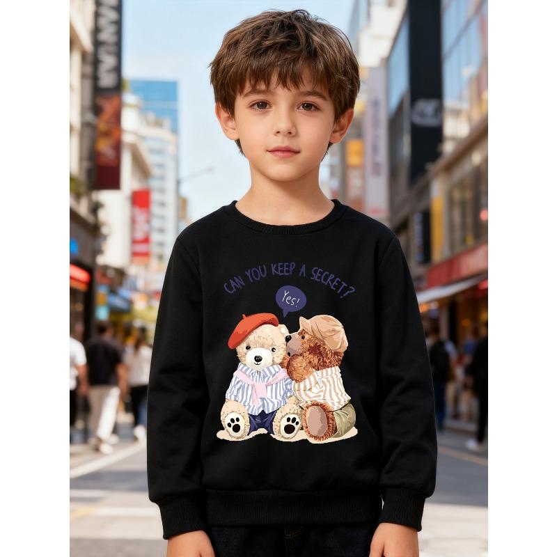 Kids Sweatshirt Fashion Round-neck Pullover, Long-sleeved Top for Autumn and Winter, Featuring Cartoon Bear Print, for Daily Casual Wear