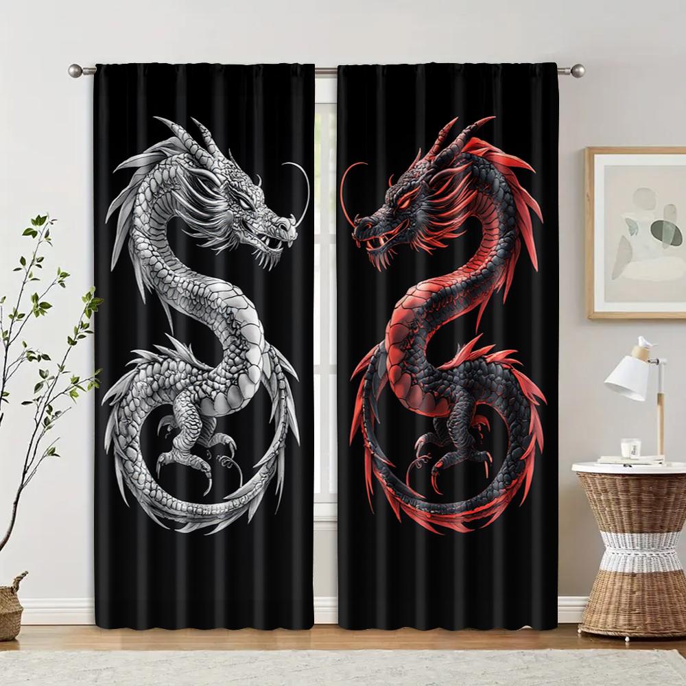 2 szt. Zasłony Wzór Fajny Chiński Smok Wszechstronne Poliester (bez pręta) Wyprzedaż rzeczy Idealna do różnych typów pomieszczeń