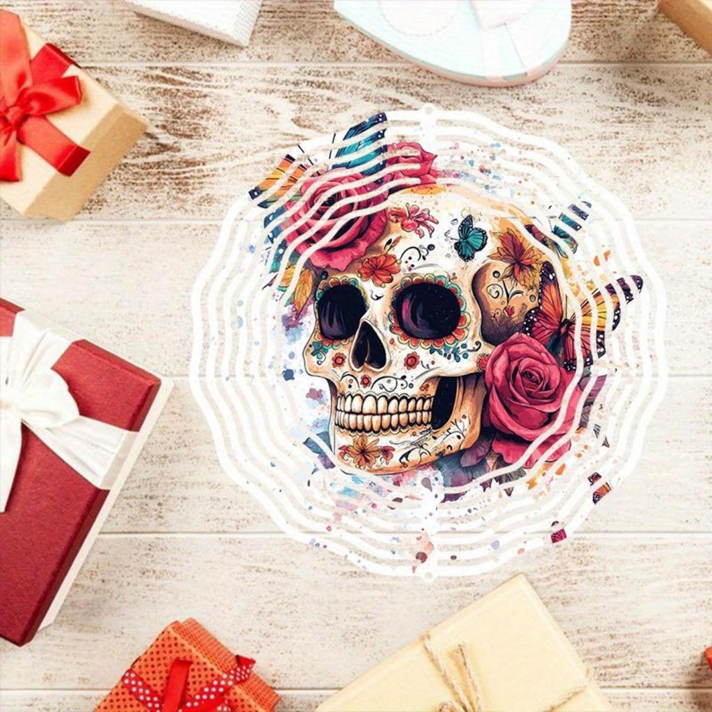 Rose Skull Butterfly 2D Wind Spinner Metal Hanging Rotator for Indoor Outdoor Garden Decor No Power Needed Easy to Install