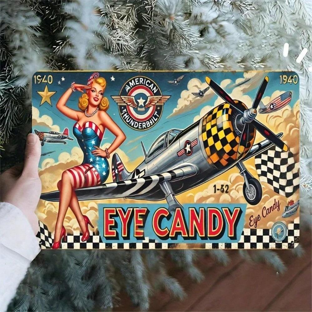 Винтажная жестяная табличка 8x12 дюймов Ретро Самолет Девушка Настенное искусство Домашний Бар Декор Рустикальная Металлическая Табличка