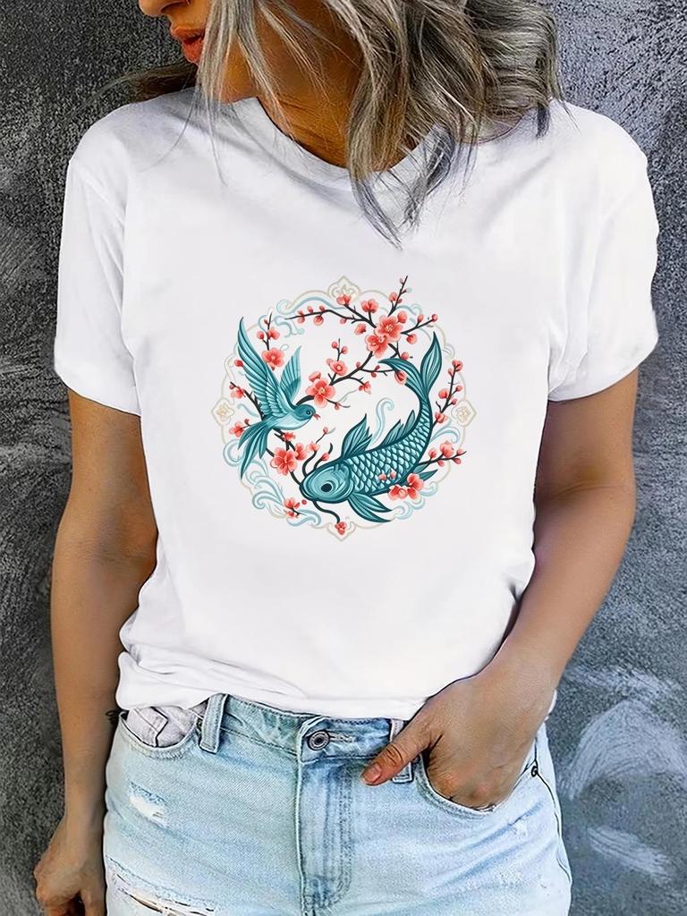 Women'S Summer Short-Sleeve Printed T-Shirts Fashionable and Casual Comfortable Flat Printing Sleeve Aesthetic Clothes