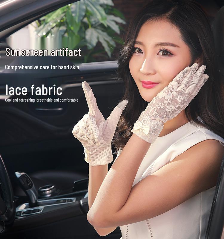 Women's UV Protection Summer Gloves: Thin Ice Silk, Lace, Elastic, Non-Slip, Touchscreen for Driving, Cycling, Electric Scooter