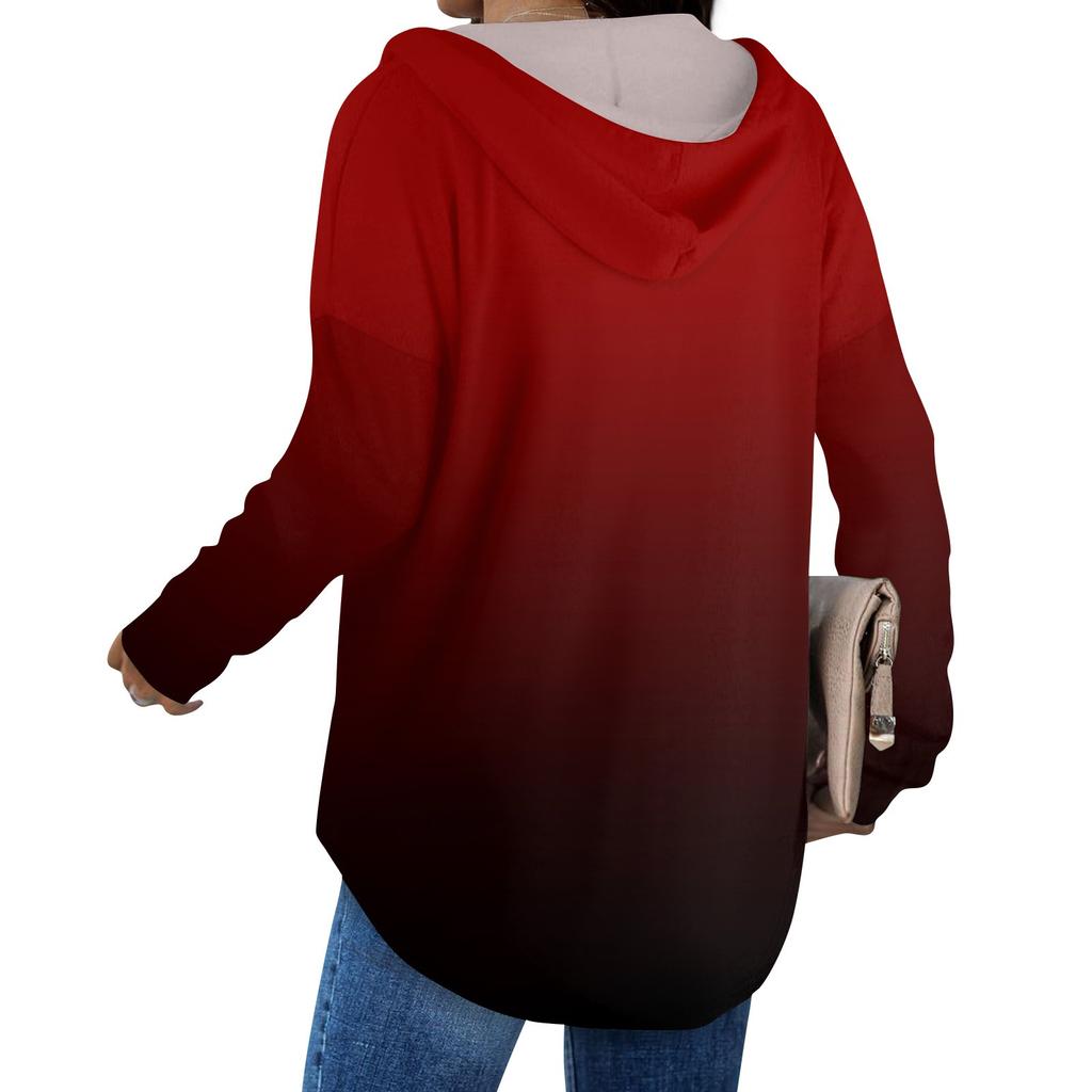 Women's Fashion Casual V-neck Drawstring Printed Long Sleeved Sweater Top