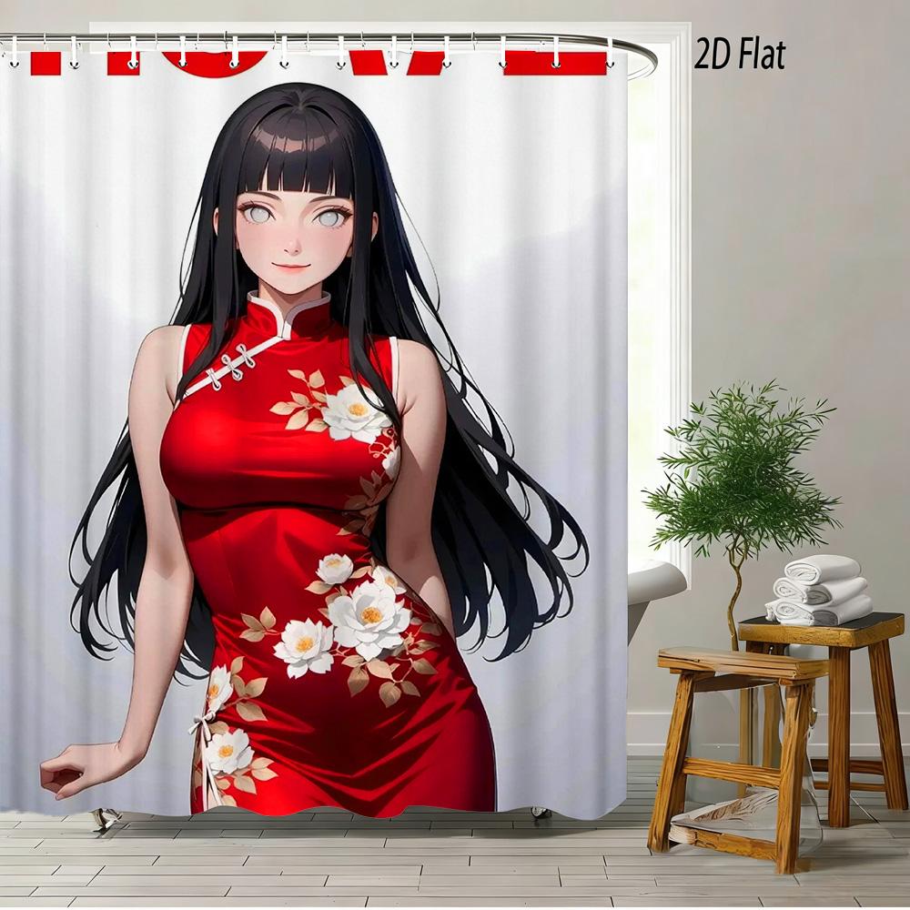 2D Flat Naruto Anime Itachi Uchiha Sharingan Akatsuki Cloak Print Waterproof Shower Curtain For Bathroom Decor