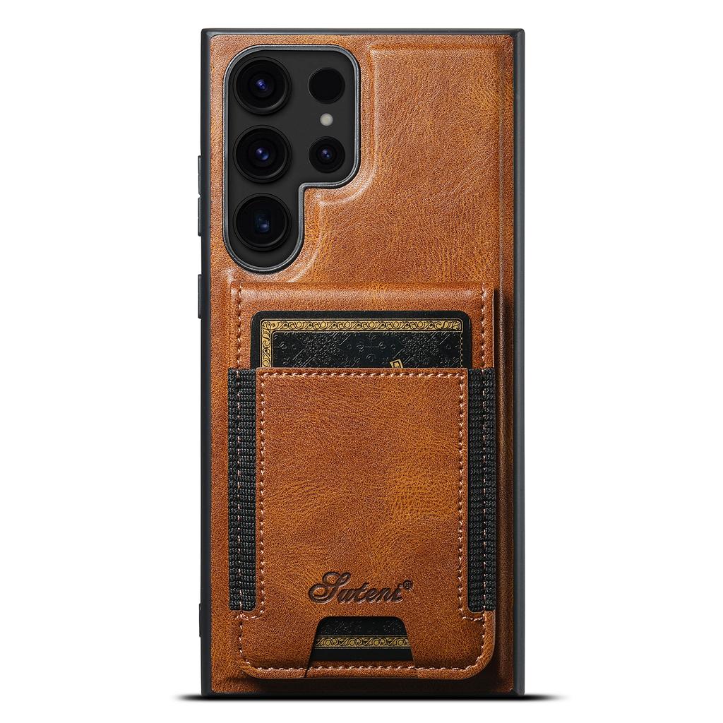 SUTENI H17 For Samsung Galaxy S24 Ultra Magnetic Case Waxy Texture Detachable Card Holder Phone Cover