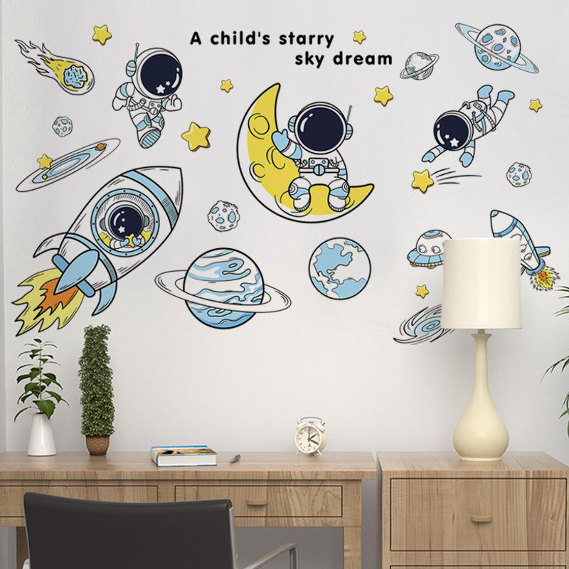 DIY Space Astronaut Wall Decal Boys' Room Wall Decal Decorative Children's Room Cosmic Sky Background Wall Art Wallpaper