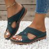 2024 Plus Size Casual Round Toe Cross Strap Hollow High Heel Women's Wedge Slippers