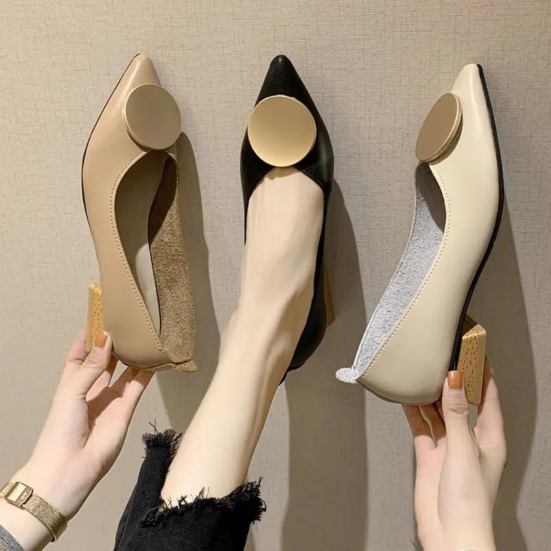 Fashion Women's Shoes Low Heel Elegant Pointed Toe Block Ladies Pumps Office Chunky Heels Casual on Sale Stylish Luxury Brand Young Chic