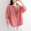 2025 Summer New Plus Size Women's Loose Casual Solid Color Imitation Cotton and Linen Short Sleeved T-shirt Top Half Sleeved T-shirt for Women