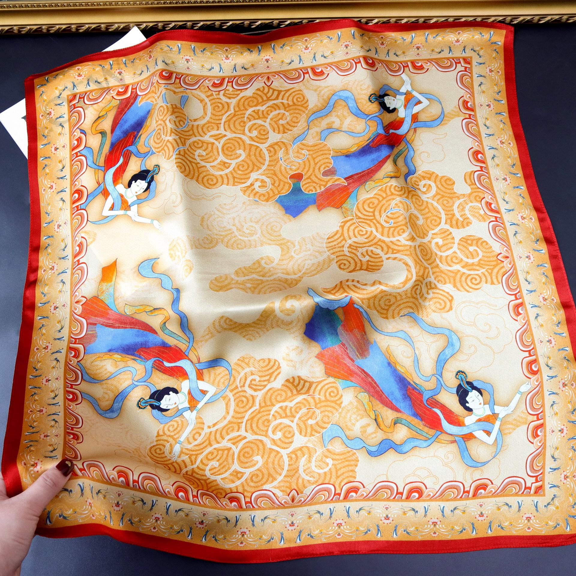 Dunhuang Feitian Fairy National Style Satin Silk Mulberry Silk Scarf Silk Scarf 70 Silk Square Scarf Mulberry Silk Scarf 68*68cm