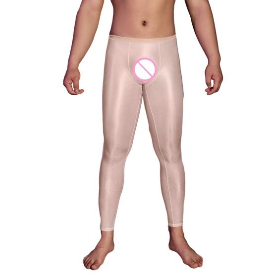 Pánské sexy dlouhé kalhoty průhledné olejově lesklé ultratenké strečové legíny lesklé ledové Silky Comfort úzké kalhoty