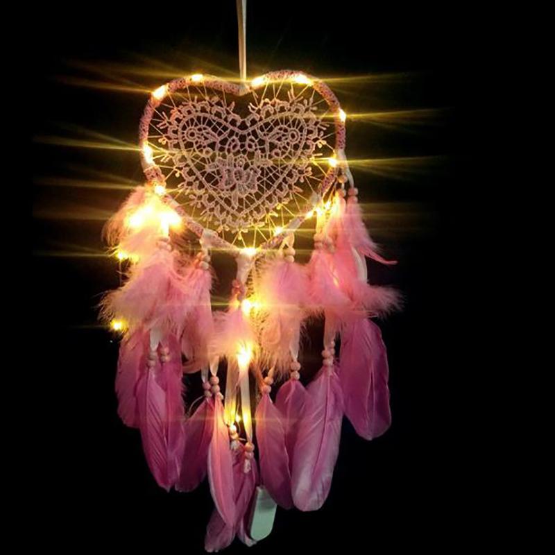 Fancy Dream Catcher With Led Light String Hollow Hoop Heart Shape Pendant Home