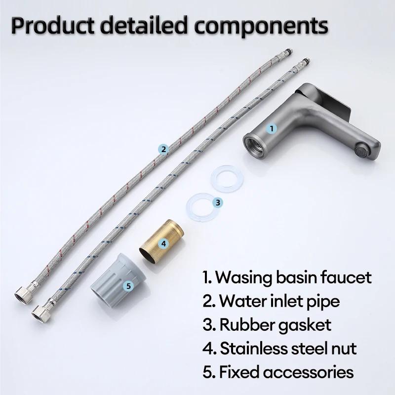 Szczotkowany/Szary Bateria Umywalkowa Łazienkowa Bateria Mieszająca Ciepłą i Zimną Wodę Montaż Nablatowy Stal Nierdzewna 304 Pojedynczy Uchwyt