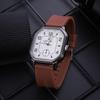 Trendy Retro Men's Leather Strap Quartz Watch - Square Case Fashion Student Wristwatch