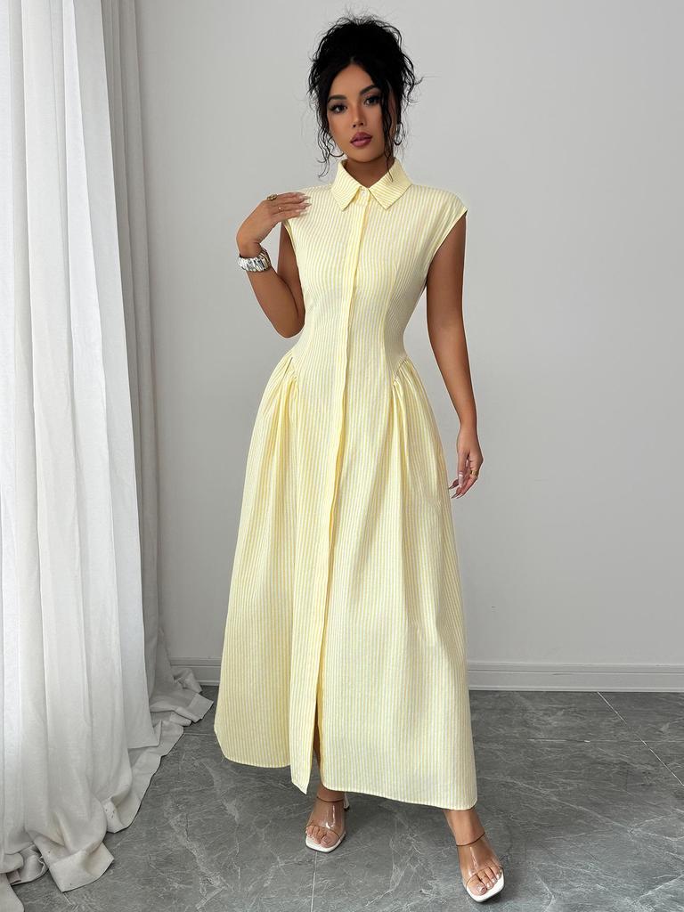 European Style Elegant A-Line Maxi Dress for Women - Waist-Cinching, Spring/Summer 2026 Collection