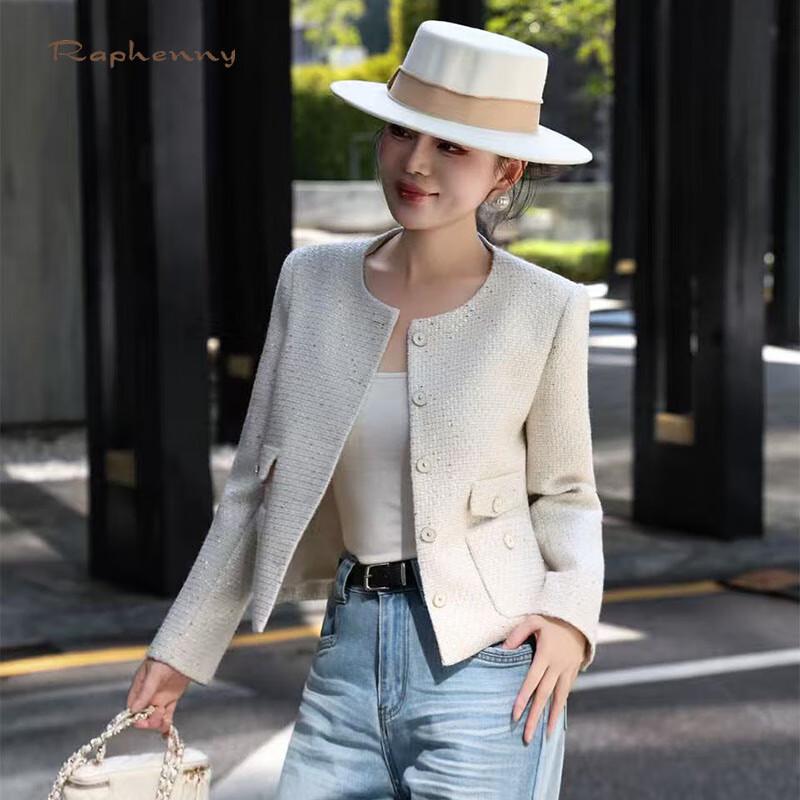 

Raphenny Women s Classic Tweed Long Sleeve Jacket L