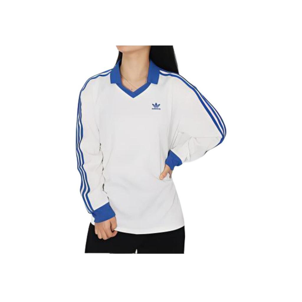 adidas Originals Striped Logo Embroidered Pullover Long Sleeve T-Shirt Women Tops White IR6100