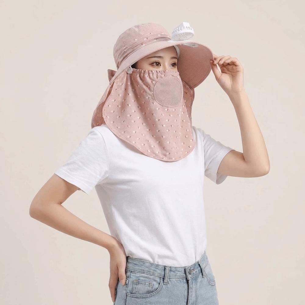 With Neck Flap Electric Fan Bucket Hat Full Face Cover Women Sun Hat Tea Picking Hat Hiking