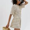 Fashion Style Stylish Loose Short Sleeve Stripes Shirt Shorts Two-piece Set Striped Shirt Shorts Set