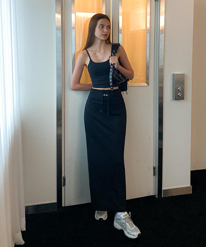 INJIACTIVE Logo Jersey Maxi Skirt Black