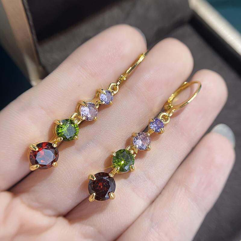 

Delicate Fashion Oval Purple Pink Green Red Stone Earrings Shine Gold Color Metal Party Engagement Dangle Earrings Jewelry