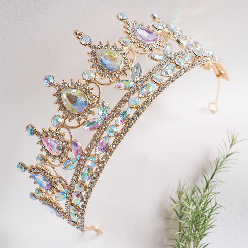 Korona Panny Młodej Barokowa Woda Diament Nakrycie Głowy Księżniczka Kryształowa Okrągła Korona Suknia Ślubna Dodatek do Włosów Sukienka Opaska do Włosów Diament