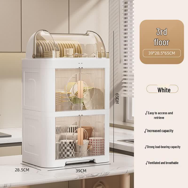 LIEI Three-Layer Draining Dish Rack with Lid