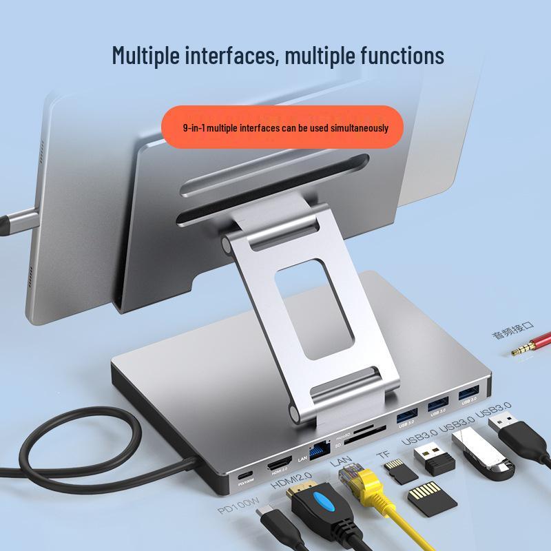 Aluminum Alloy Type-C Docking Station: Tablet & Laptop USB Hub with HDMI 2.0 & Gigabit Ethernet.