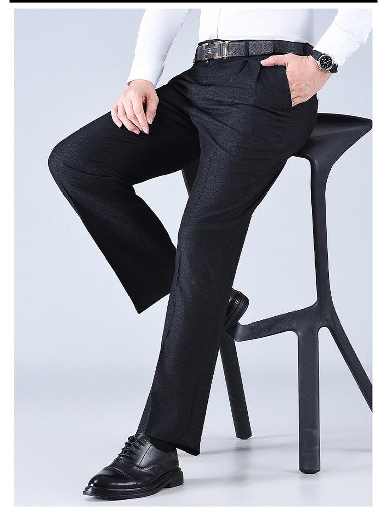 New Men's Iron-Free Pleated Dress Pants - Straight Leg, Professional Trousers for Middle-Aged Businessmen