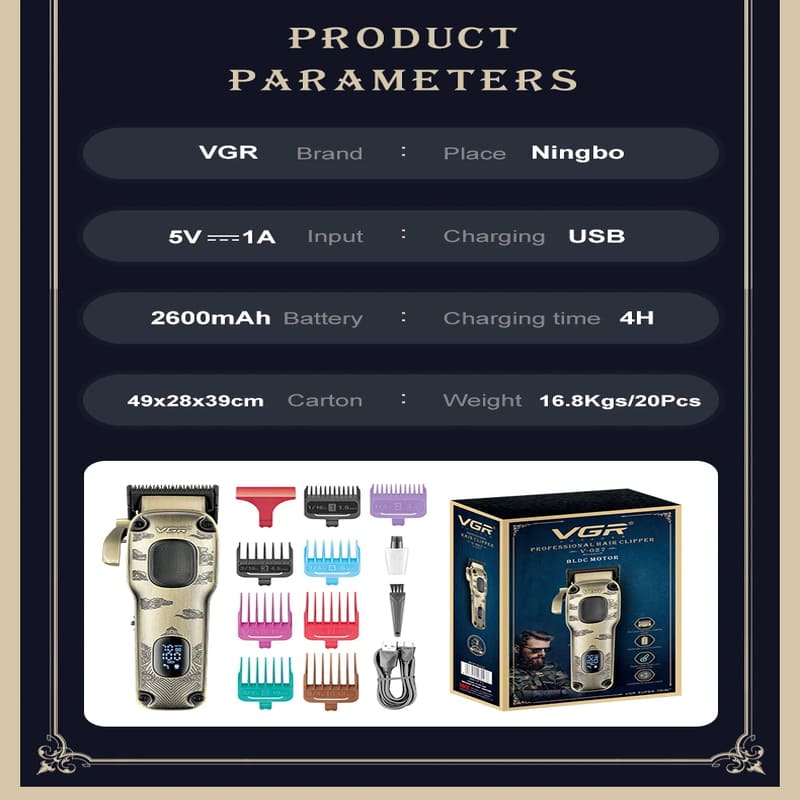 Nuevo VGR V-027 Cortapelos Metálico Universal de Alta Calidad Peluquería Eléctrica Recortadora para Hombres Cabezal con Pantalla Digital de Aceite Afeitadora Eléctrica para el Hogar