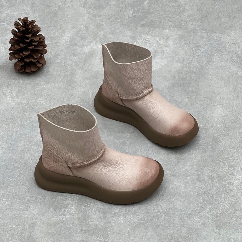 Women's Shoes: Thick-soled Anti-slip Women's Boots, Soft Leather Round-toe Casual Boots