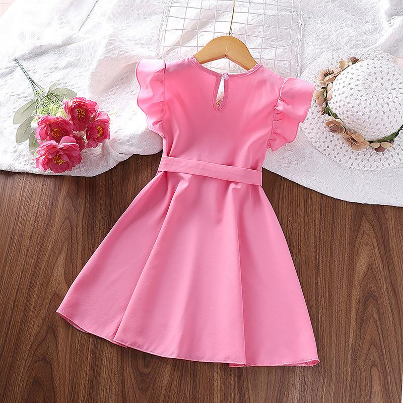Children'S Clothing European And American Style Girls' Dress New Summer Model With Flutter Sleeves Lace Trim Small V-Neck Princess Dress