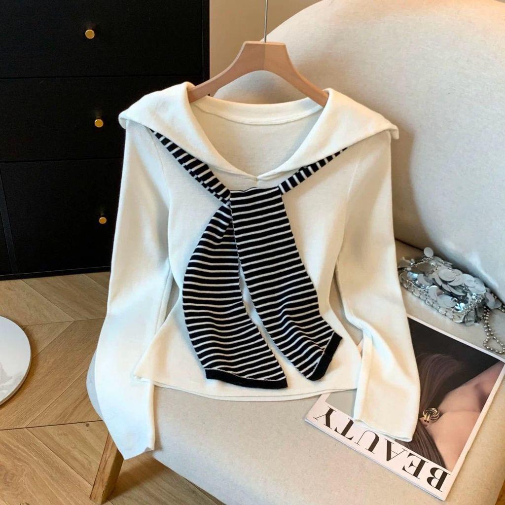 Women's Plus Size Velvet Striped Shawl Long Sleeve Top - Autumn/Winter 2025 Slimming Belly Coverage