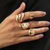 Liquid Metal Folded Wide Ring, Stylish Geometric Wave Glossy Open Ring Set