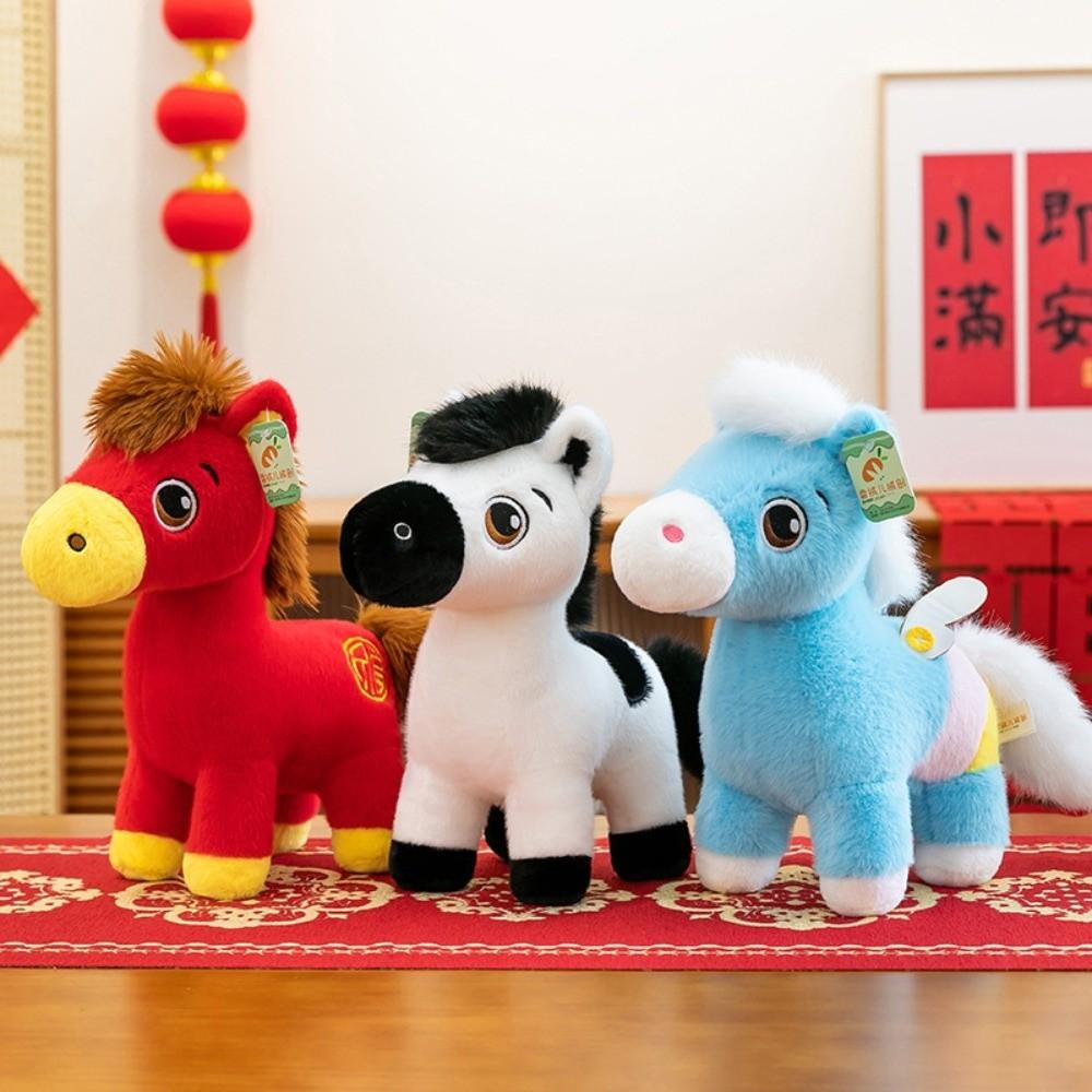 Cartoon Plush Chinese Horse Mascot Stuffed Animal 20cm Plush Doll New Year Blessing Souvenir Gift