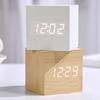 Voice Control Square Digital LED Alarm Clock Retro USB/AAA Powered Glow Clock Wood Multifunctional Desk Clock Gift