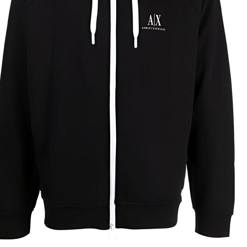 Armani Exchange SS23 Letter Print Hooded Zip Drawstring Sweatshirt Men Sweatshirt Black 8NZMSR-ZJKRZ-1200