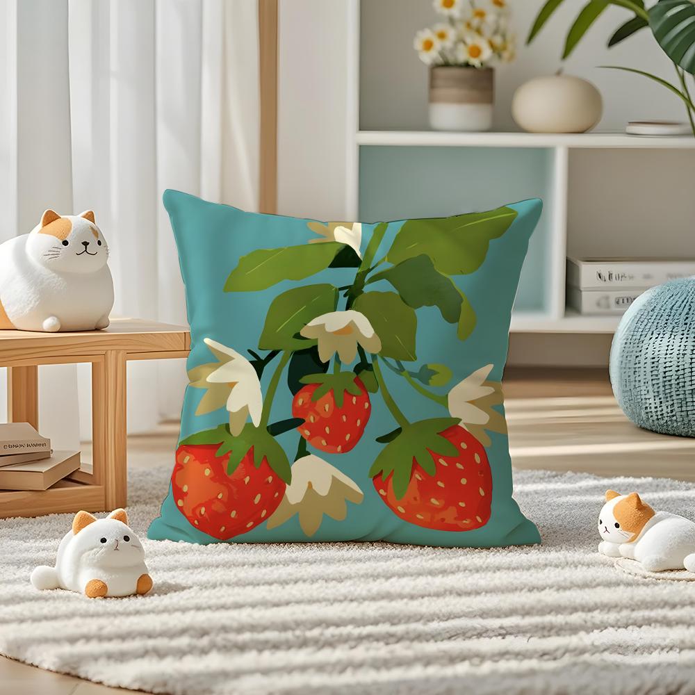 Strawberries Pillow Case Silky Elegant Comfort Sofa Bed Invisible Zipper